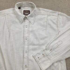 Roar Seersucker Long Sleeve Button Up Shirt Distressed Hem White Mens XL